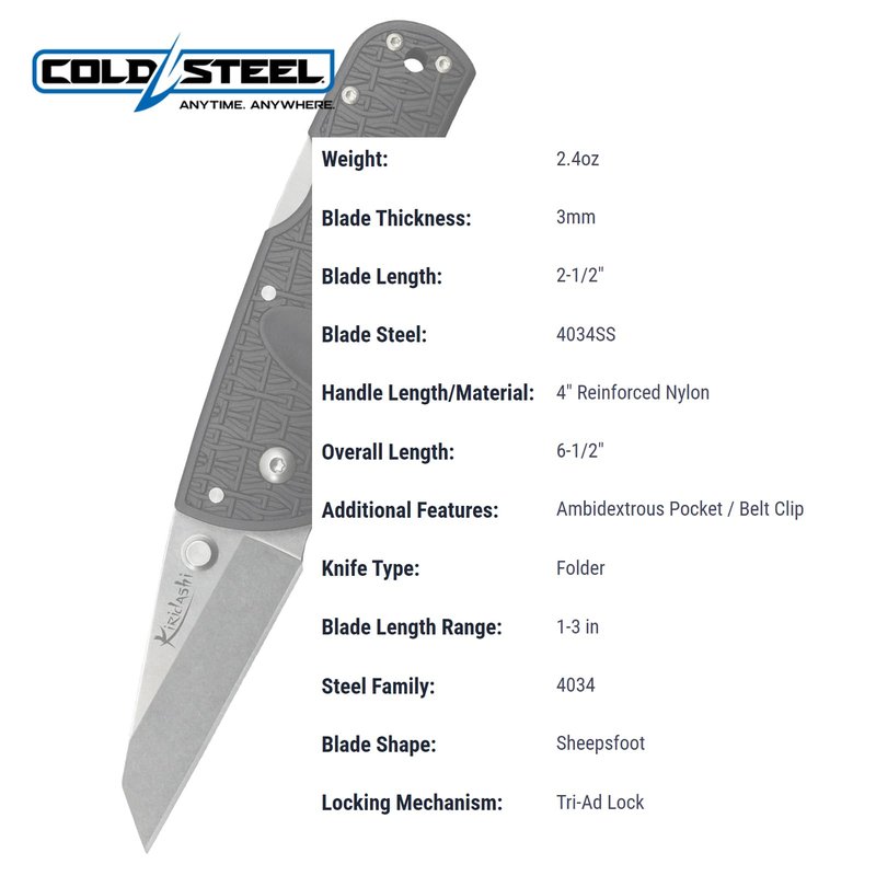 Cold Steel Kiridashi 2.5" 4034SS Sheepsfoot Blade 4" Griv-Ex Handle Everyday Carry Utility Tactical Folding Knife, Boxed