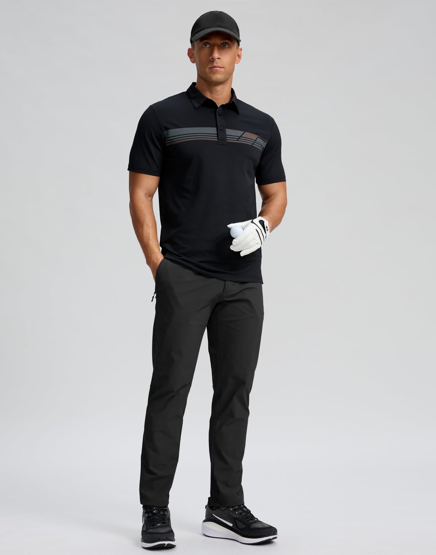 Men's Golf Shirts Dry Fit Moisture Wicking Performance Short Sleeve Collared Polo Shirts for Casual Tennis Bussiness (Black Parallelogram, XL)