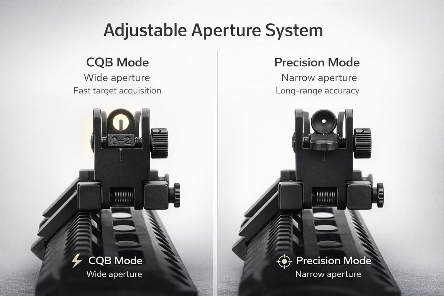 45 Degree Offset Flip Up Sight - Low Profile Design for Quick Transition | Front & Rear Sights