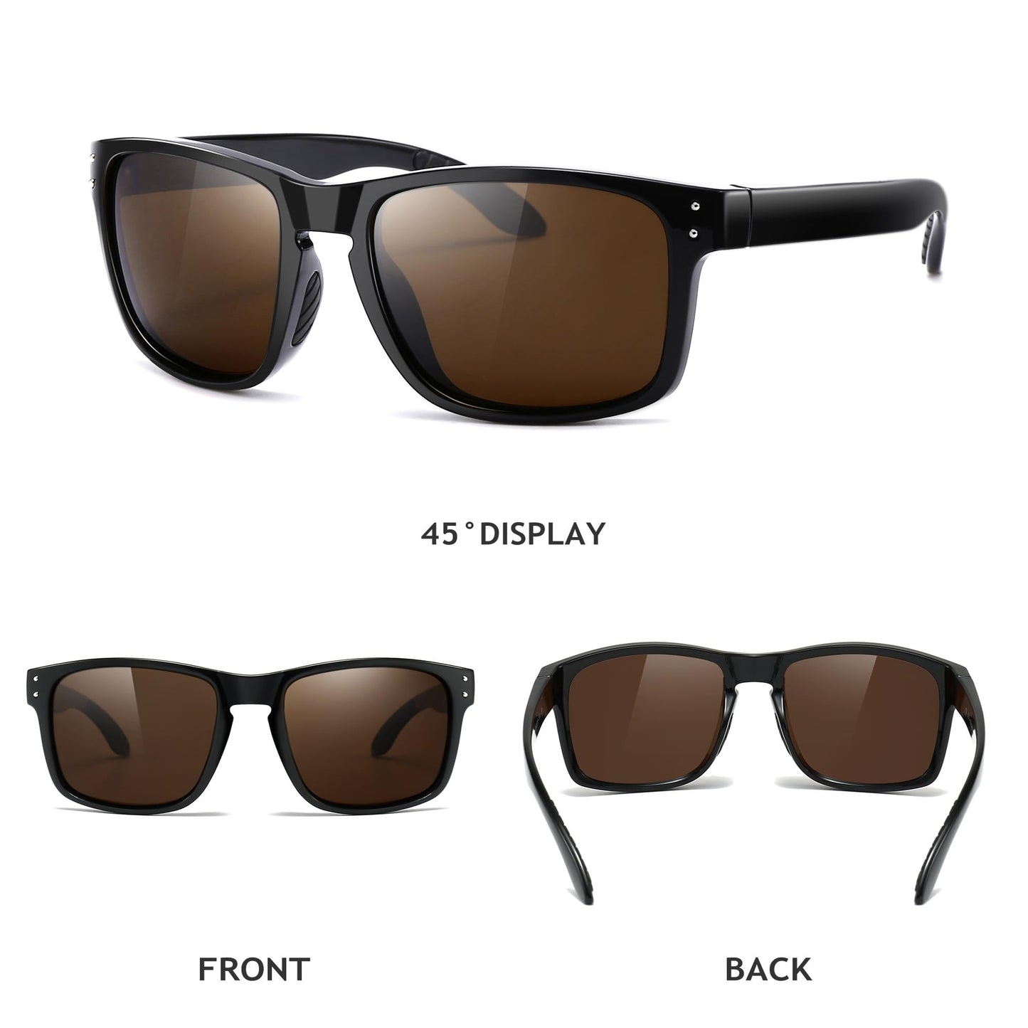 SUNGAIT Polarized Sports Sunglasses for Men Women: Black Retro Square Shades UV400 for Driving Fishing Cycling Running Golf