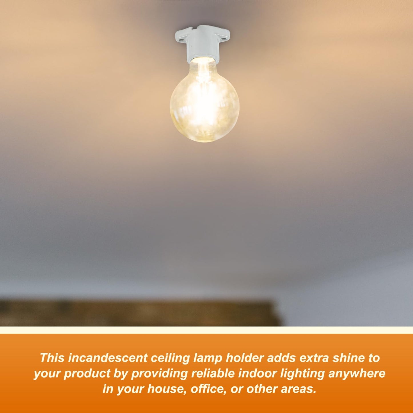 Saysurey 2 Pcs E26 Light Socket Porcelain Lamp Holder Socket Medium Keyless Threaded Base with Two Hole Flange Mounting and 6" Wire Indoor Garage Closet Lighting