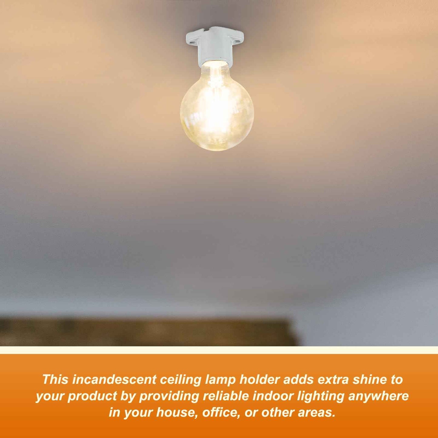 Saysurey 8 Pcs E26 Light Socket Porcelain Lamp Holder Socket Medium Keyless Threaded Base with Two Hole Flange Mounting and 6" Wire Indoor Garage Closet Lighting