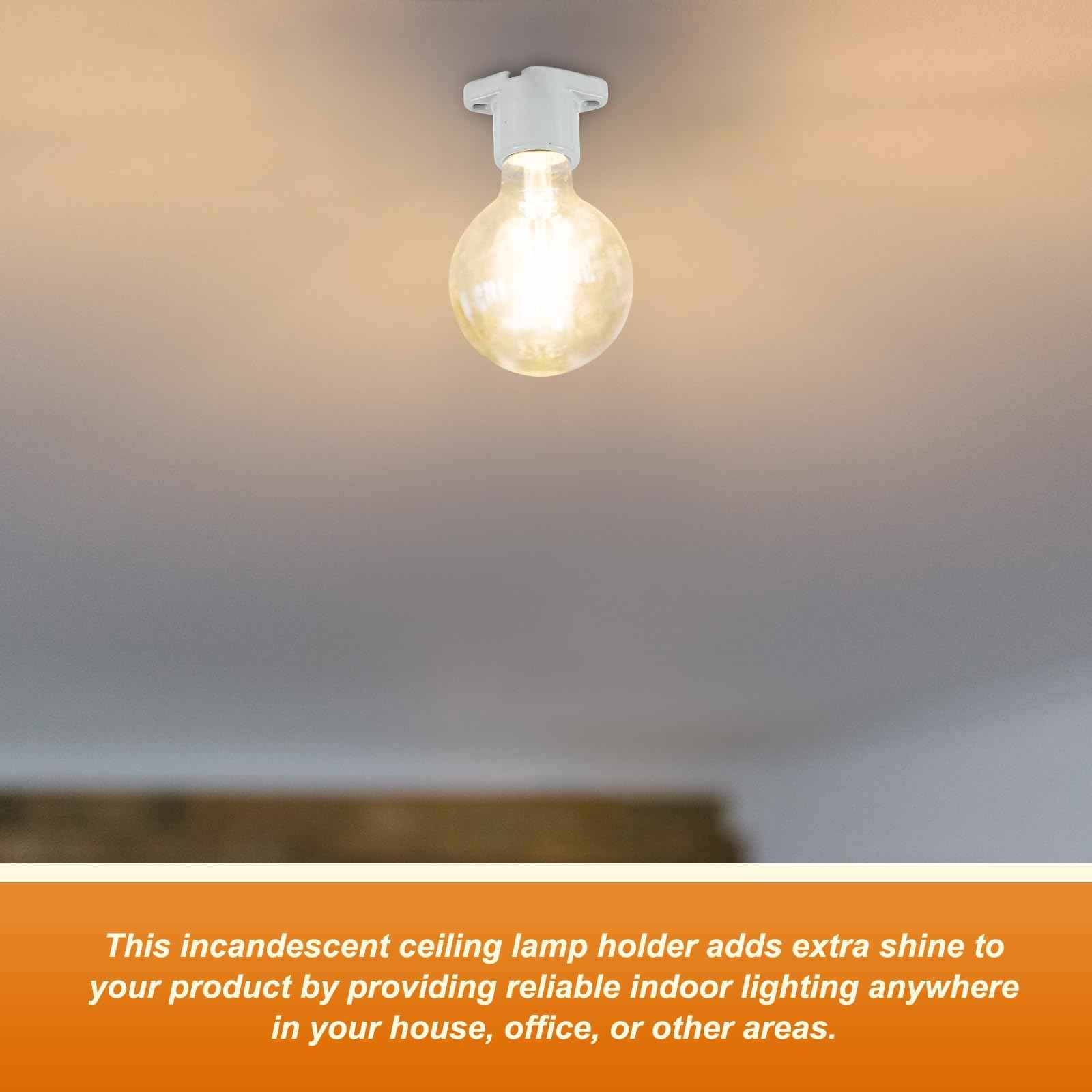 Saysurey 8 Pcs E26 Light Socket Porcelain Lamp Holder Socket Medium Keyless Threaded Base with Two Hole Flange Mounting and 6" Wire Indoor Garage Closet Lighting