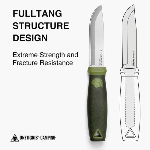 ONETIGRIS CAMPING TrailForge Fixed Blade Knife with Sheath,9.67-Inch FullTang Blade Bushcraft Knife for Camping,Outdoor, Survival, Hiking