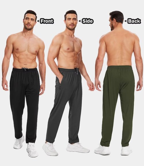 Lomsoe Men's Athletic Pants - Lightweight Workout Sweat Pants with Zip Pockets | 3 Pack