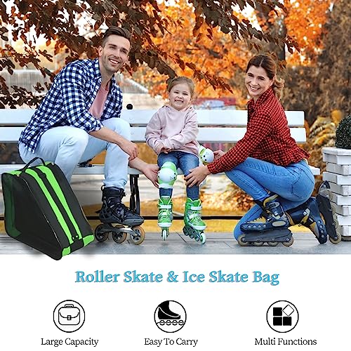 Large Capacity Ice Skate Bag - Green, Fits Quad & Inline Skates