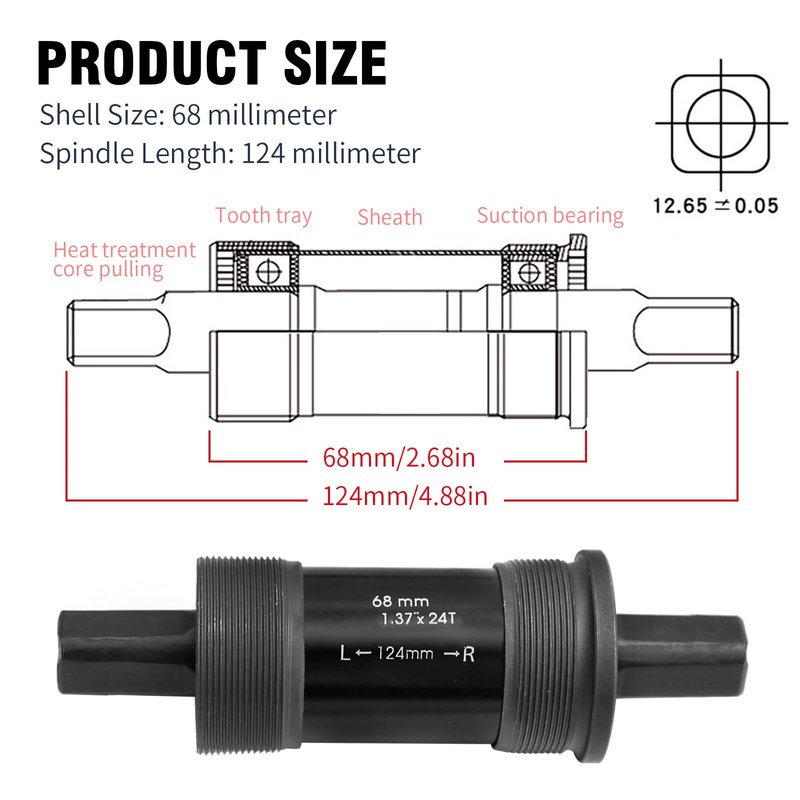 Hoypeyfiy Bike Bottom Bracket Mountain Bike Square-Taper Bottom Bracket Bicycles 68mm Replacement for Shimano Tourney TX800 Series (68x124mm)