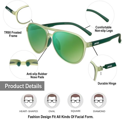 Jefoo Polarized Aviator Sunglasses - Retro Trendy Sports Shades for Men & Women | UV400 Protection