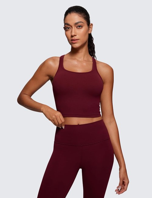 CRZ YOGA Butterluxe Racerback Crop Tank Top - Padded Y-Back Design for Comfortable Yoga & Workouts