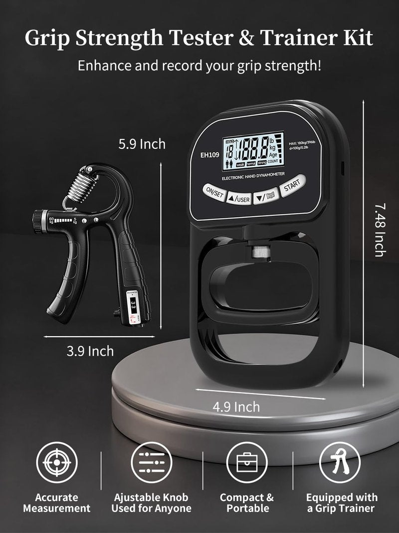 Saicefe Grip Strength Tester Trainer Electronic Hand Dynamometer of 396lbs/180kg & Grip strengthener with Adjustable Resistance for Sports Home Gym with Digital Display Precision Training for Rehab Fitness