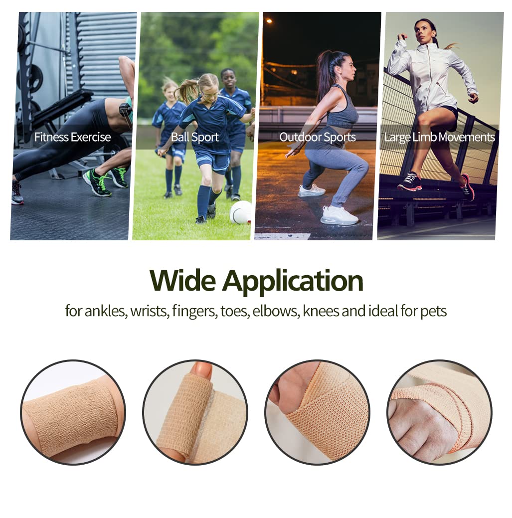 2" Self Adhesive Bandage Wraps, 24pcs Vet Wraps, Skin Color, 5 Yard Self Adherent Wraps for Sports, Wrist, Ankle and Swelling