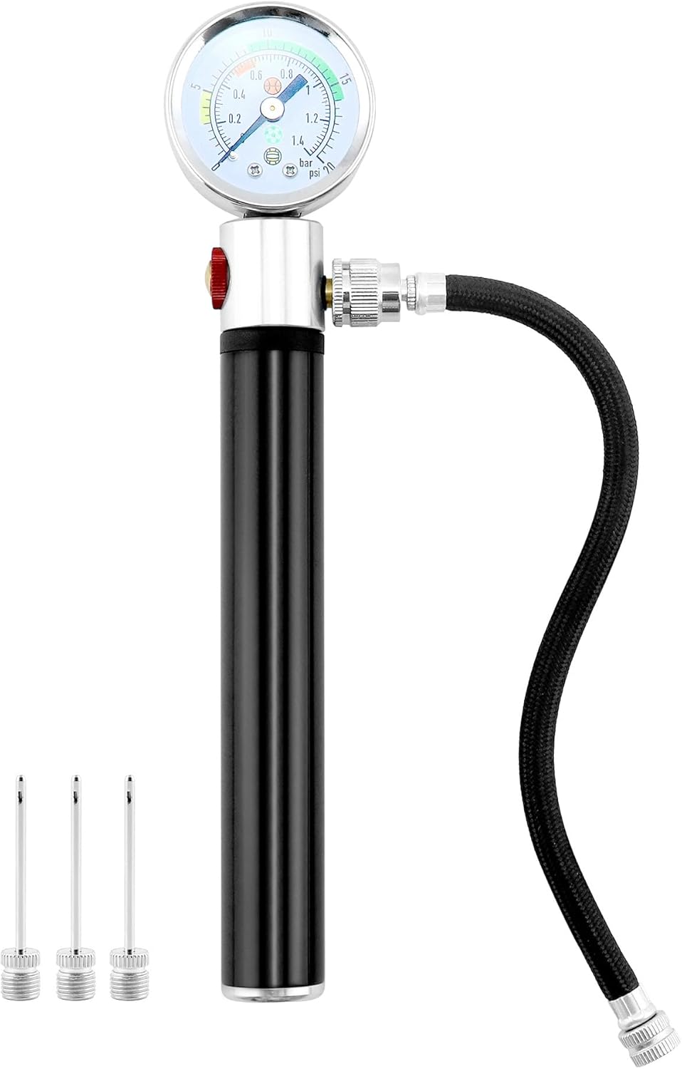 QWORK Sports Ball Air Pump - Powerful Hand Pump with Pressure Gauge for Basketball, Volleyball & Soccer | Black