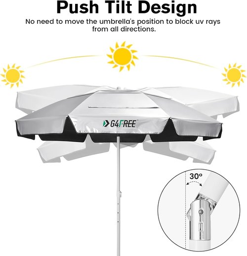 G4Free Heavy Duty Beach Umbrella - UPF 50+ UV Protection Double Canopy with Air Vent | 6.5 ft Portable Sun Shelter