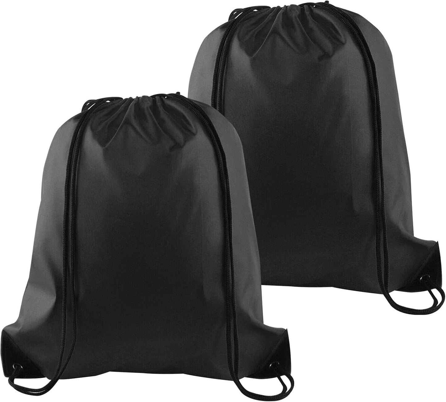 PLULON Drawstring Backpack - 2-Pack Black Cinch Sacks for Gym, Yoga & Outdoor Sports