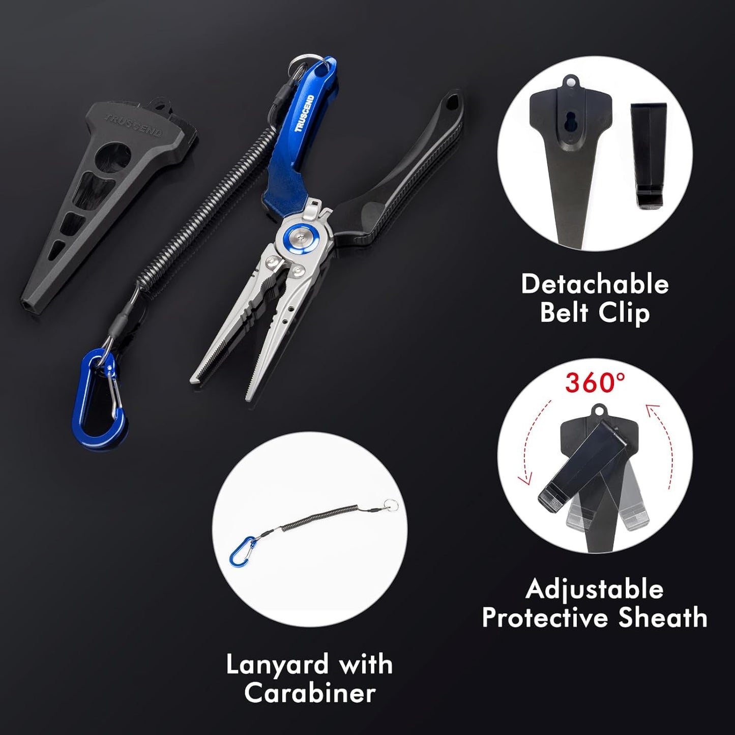 TRUSCEND Lockable Fishing Pliers - Ergonomic Handle & Tungsten Carbide Cutter | Saltwater Resistant Tool