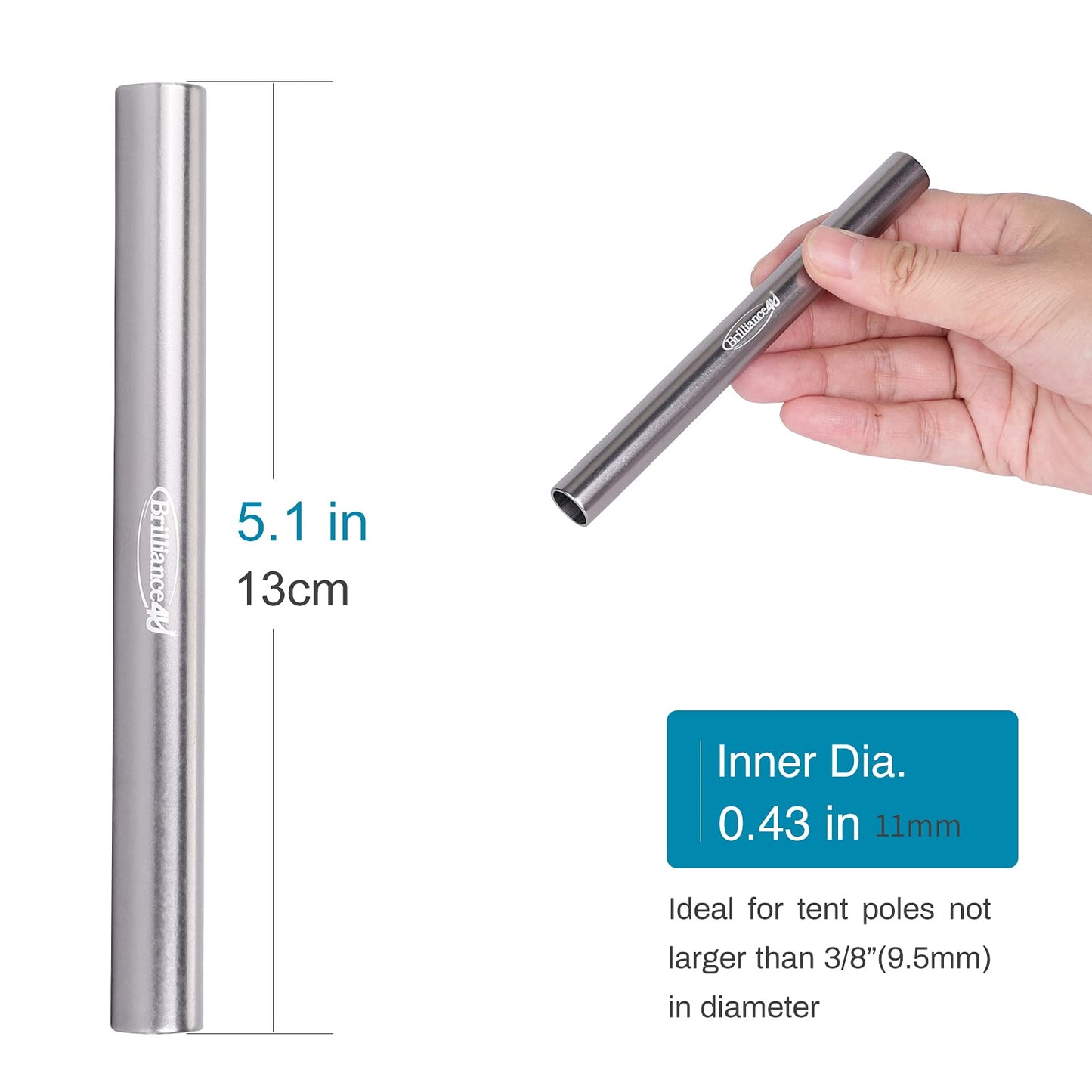 BRILLIANCE4U Tent Pole Repair Sleeve, Tent Pole Splint, Spare Repair Tube Inner Dia. 11mm 5 Pack