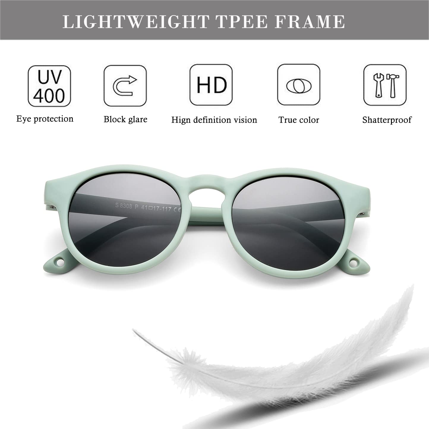 HJSTES Polarized Baby Sunglasses for Toddler Boys Girls, TPEE Flexible Frame with Strap, for Infant Age 0-3(Round Blue)
