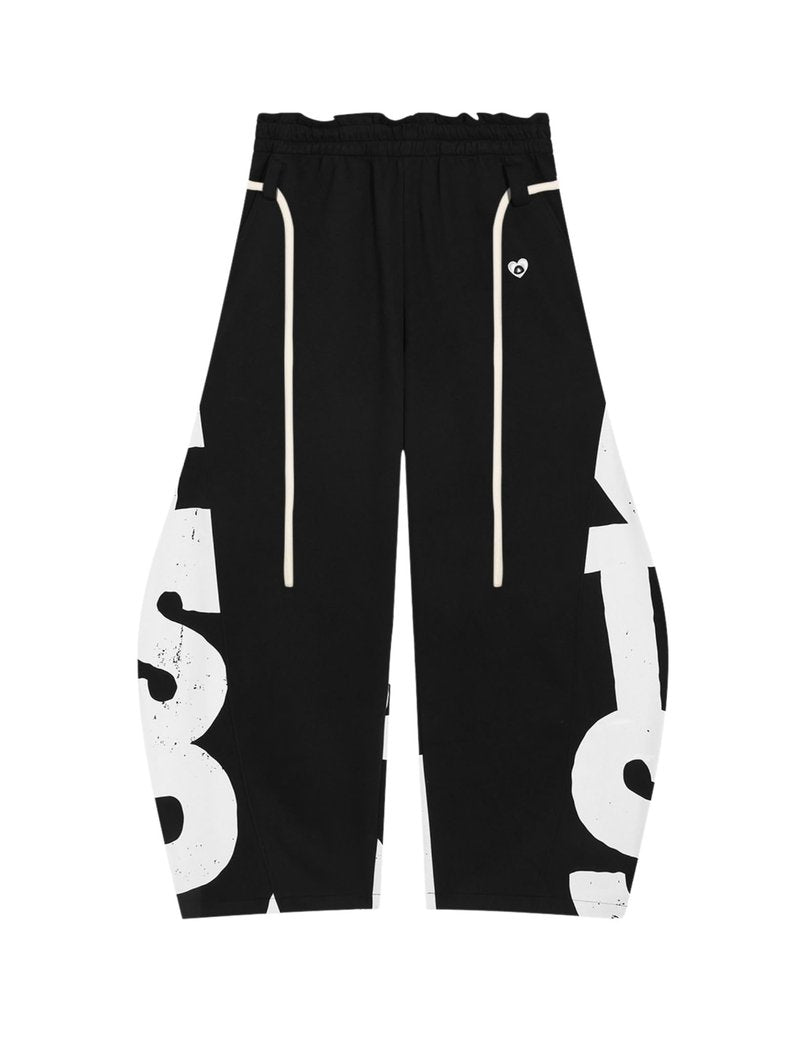 Aelfric Eden Print Baggy Barrel Sweatpants Wide Leg Pants for Women Men Casual Elastic Waist Unisex Graphic Lantern Trouser Black L