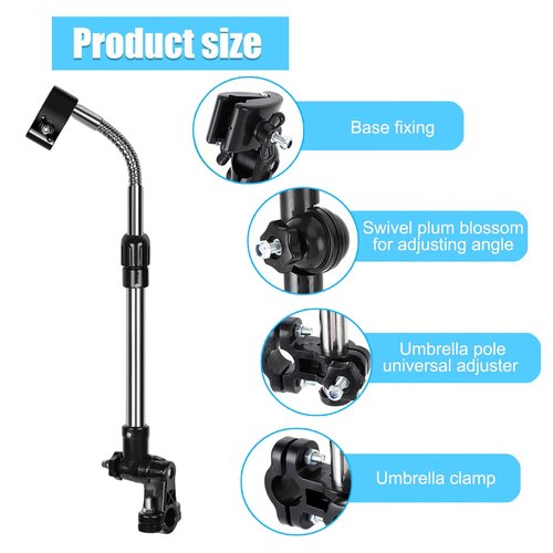 Umbrella Mount Stand Adjustable Wheelchair Umbrella Universal Clamp with Quick-Release Base Fits 20-25mm Tube for Golf Cart,Wheelchairs,Scooters,Beach Chairs,Bikes