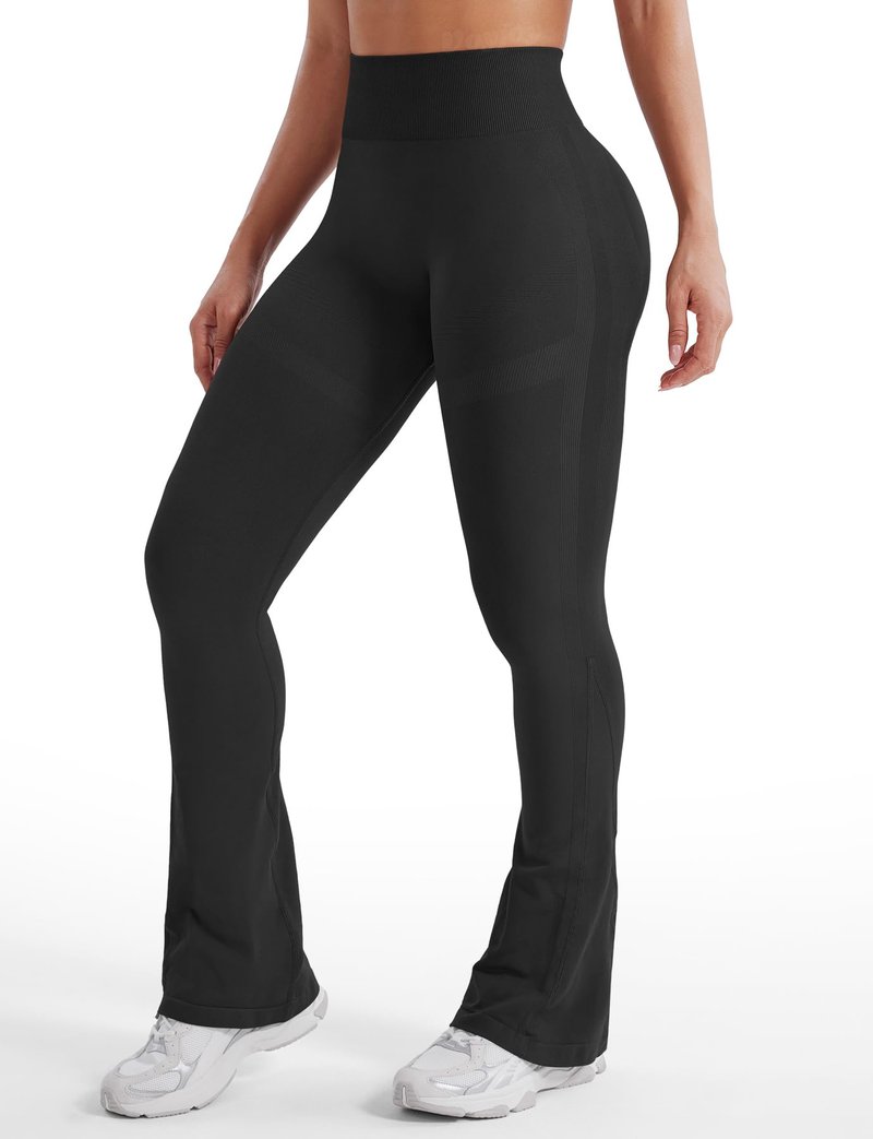 VOYJOY Mini Flared Impact Leggings for Women 30" Seamless Hidden Scrunch Butt Lift Workout Legging Flare Bootcut Yoga Pants Black