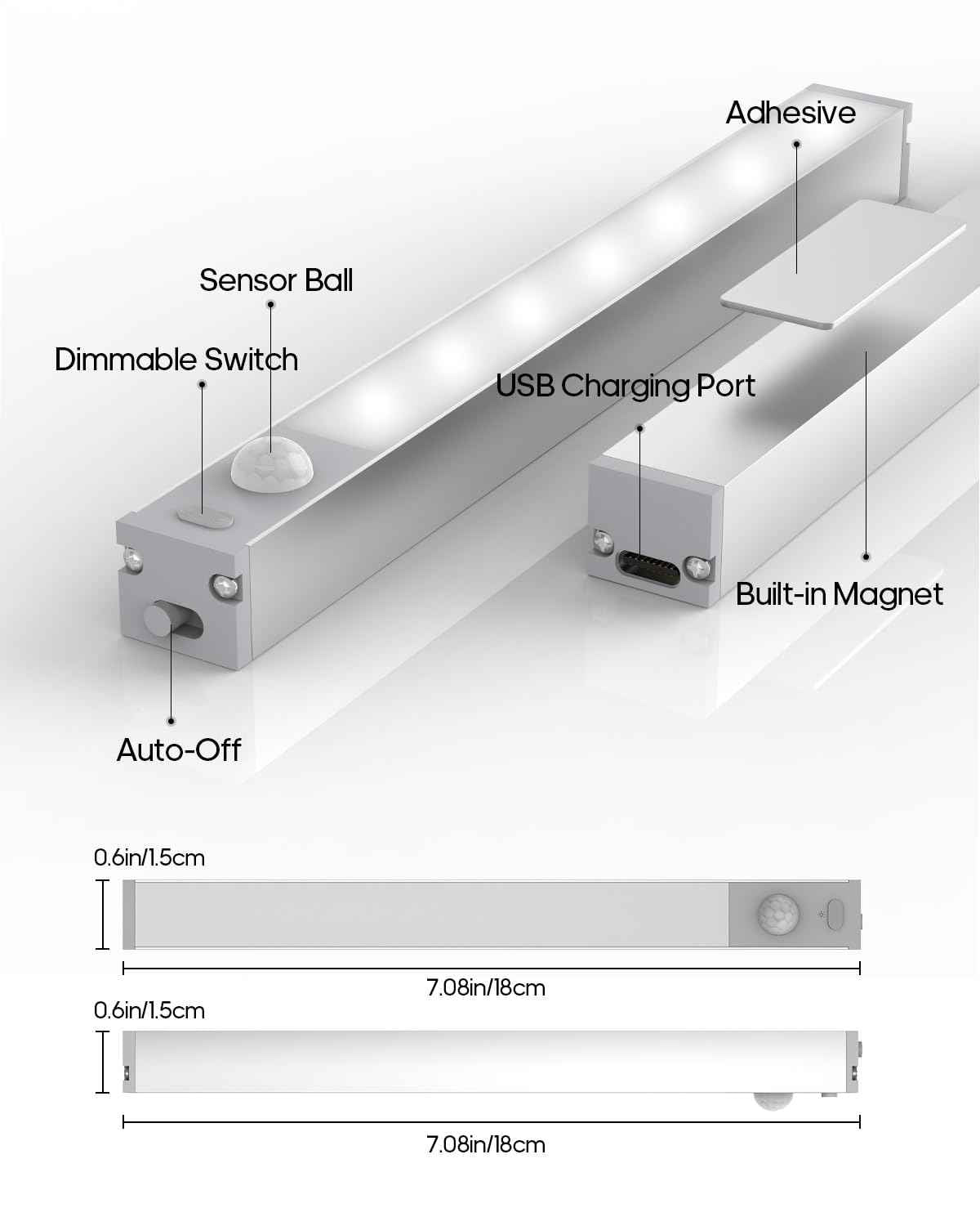 GOODEA Led Under Cabinet Lights Wireless, 7’’ Rechargeable Motion Sensor Light Indoor, Dimmable Closet Lights for Cabinets, Bookshelf, Stair, Hallway