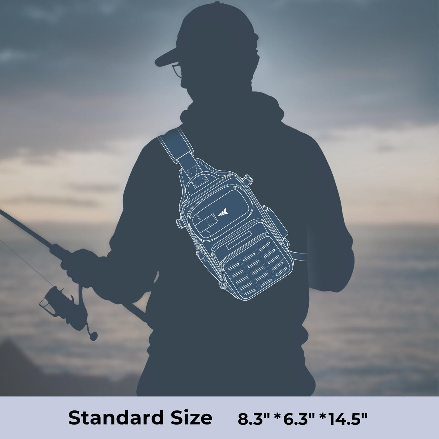 KastKing BlowBak Fishing Sling Bag With Rod Holder,Gear Storage,Khaki