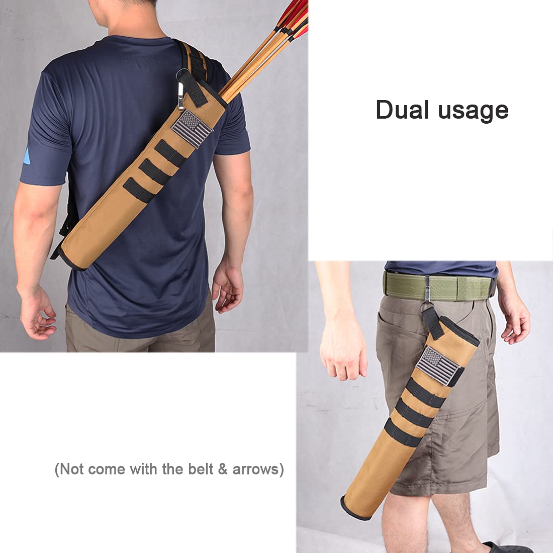 KRATARC Archery Lightweight Back Arrow Quiver Dual Use Foldable Compact Hip Arrows Bag with Molle System Hanged for Target Shooting (Brown- diameter 3.5'')