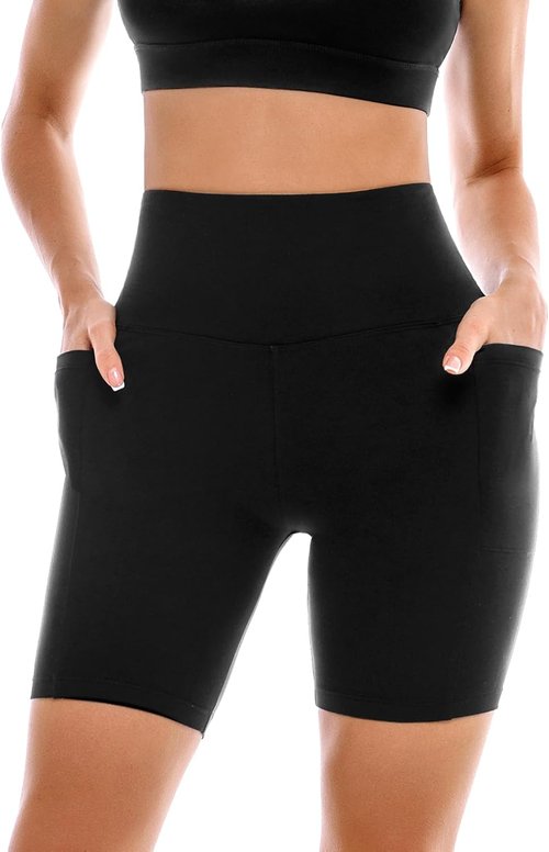 Ipletix Women's Biker Shorts - 2 Pack High Waisted Tummy Control Yoga Shorts with Pockets | 6" Length