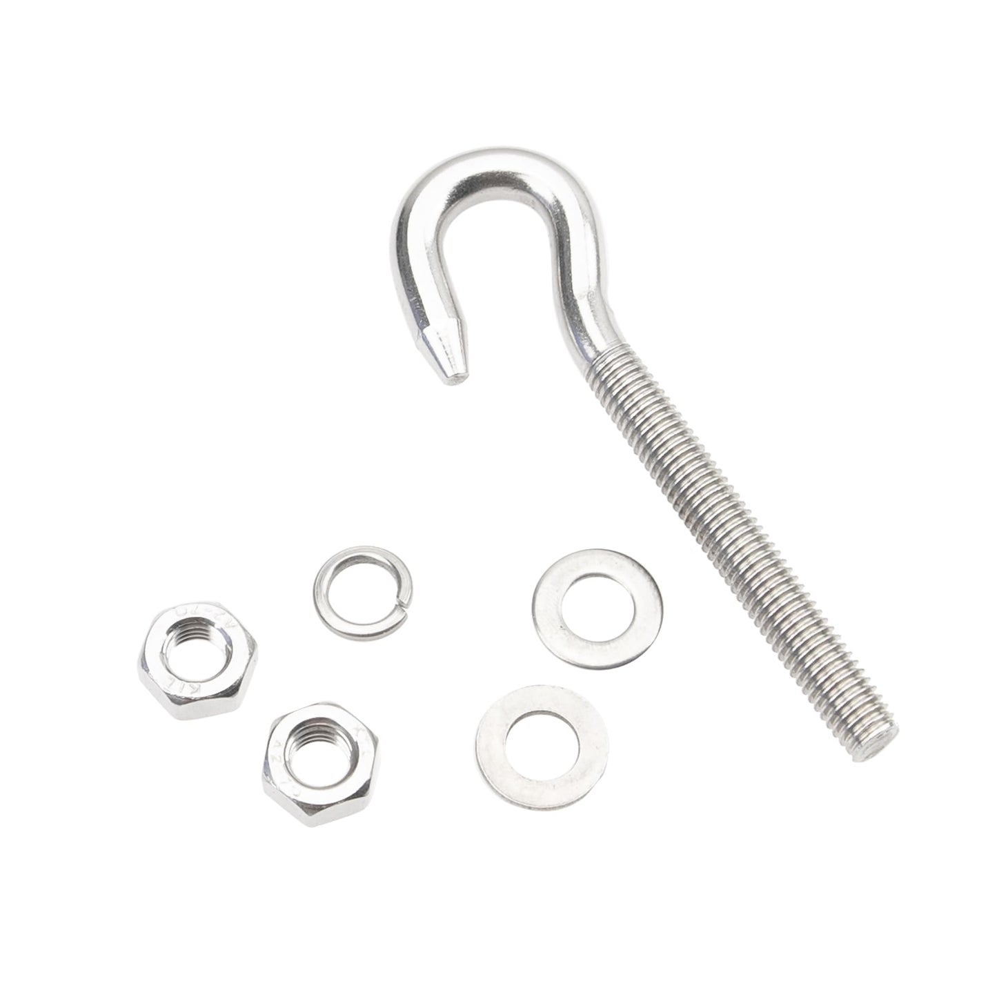 Rrina 8Pcs M8 Hook Bolt 304 Stainless Steel Eye Ring Screw-in Hooks with Washers Nut Metric Thread