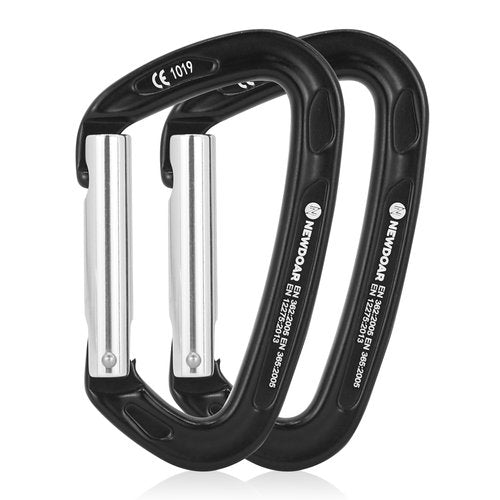 NewDoar Ultra-Light Aluminum Quickdraws Straight 2-Pack, Lightweight Rock Climbing Quickdraw Set with Keylock Nose for Alpine Climbing Gear for Professional Sport and Trad Rock-Black-2