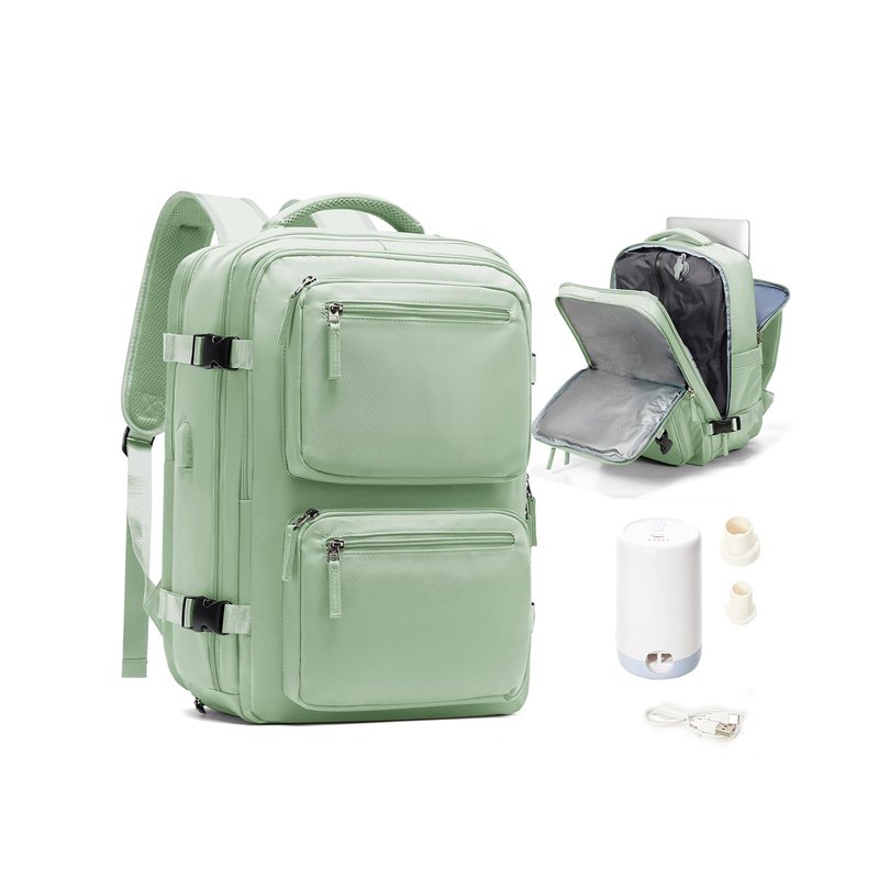 Vacuum Travel Backpack with Vacuum System Air Vacpack Vacuum Seal Compression Backpack with Air Pump Flight Approved Carry on Compression Daypack Space Saver Bags Personal Item Bags Matcha Green