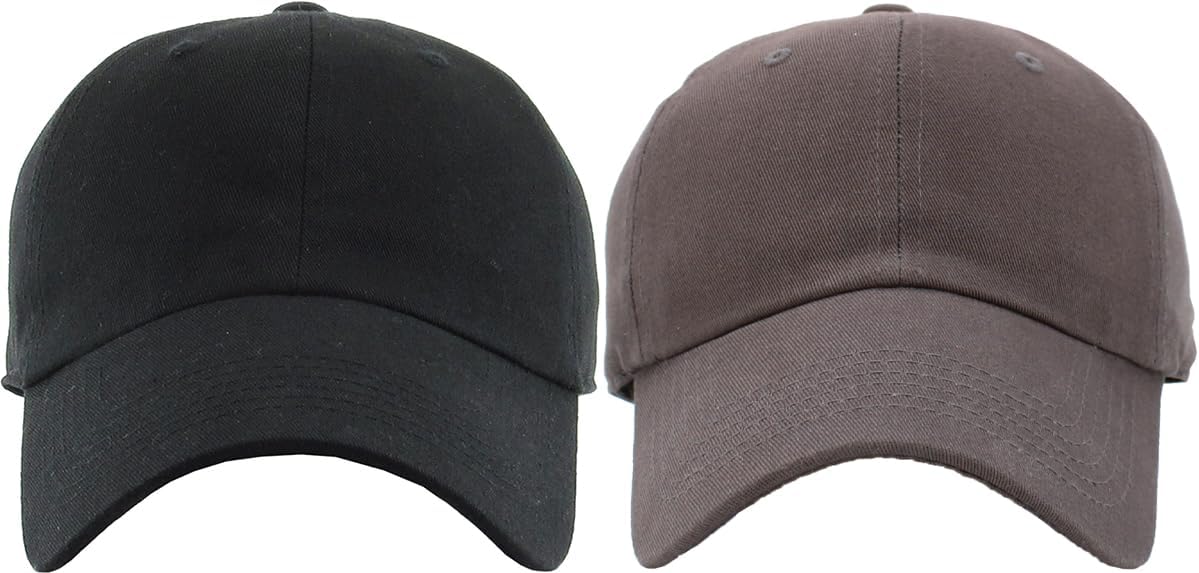 KBETHOS Classic Low Profile Cotton Baseball Cap - Adjustable Unconstructed Dad Hat | Black & Dark Gray