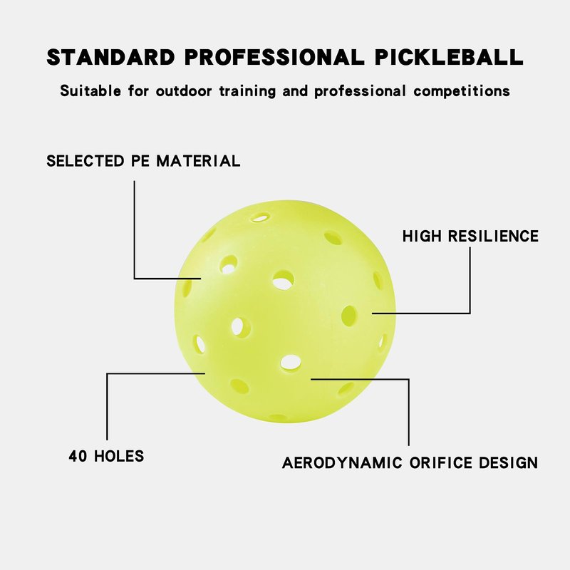 TADHG Pickleball 6-Pack Seamless PE Balls with Textured Surface Durable Game Balls for Consistent Bounce and Control for Indoor, Outdoor Use (Yellow, 6 Count)
