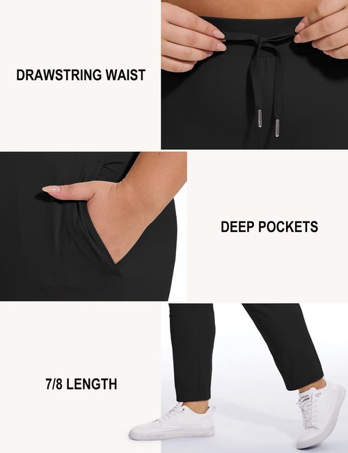 COOTRY Women's Plus Size Pants 7/8 Stretch Sweatpants Golf Athletic Travel Work Casual Joggers with Deep Pockets Black 3XL