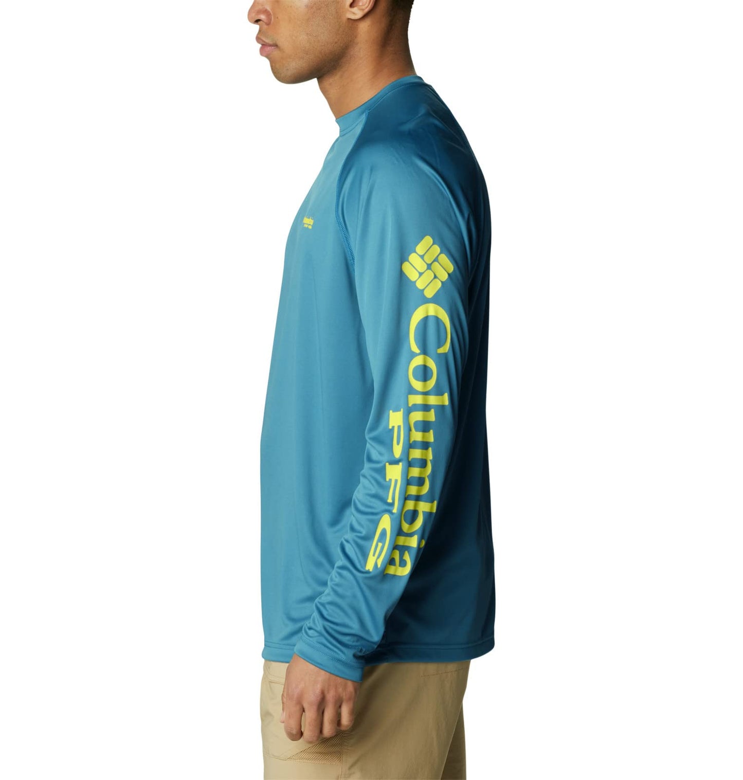 Columbia Men's Terminal Tackle Long Sleeve Fishing Shirt, Deep Marine/Laser Lemon Logo, X-Small