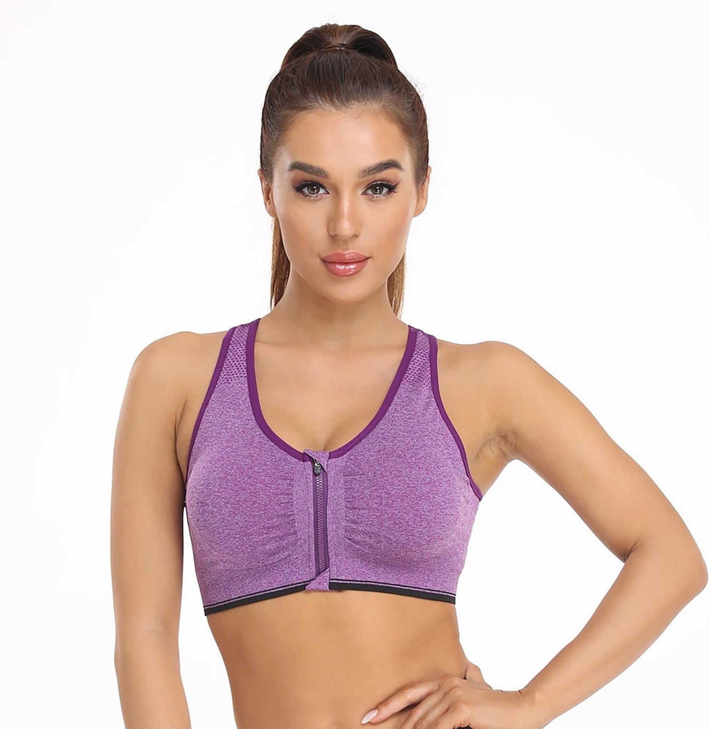 Skiennix Women's Zip Front Sports Bra - Wireless Post-Surgery Comfort for Active Yoga | Black