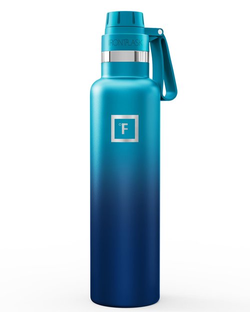 IRON °FLASK Camping & Hiking Hydration Flask with Spout, Narrow Mouth Insulated Stainless Steel Sports Water Bottle - Dark Night 24 oz - Spout (1 Lid)