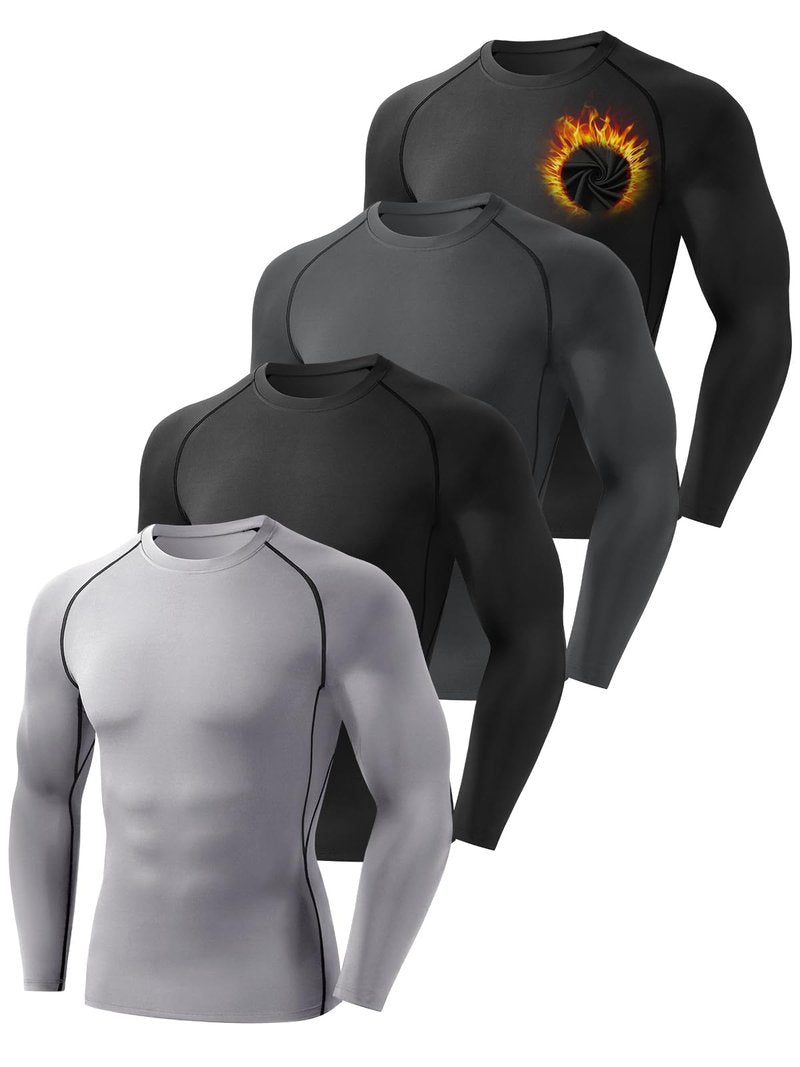 Mexholin 4 Pack Thermal Shirts for Men Long Sleeve Compression Shirts Sim Fit Thermal Underwear Tops for Cold Weather Black/Dark Gray/Black/Gray M