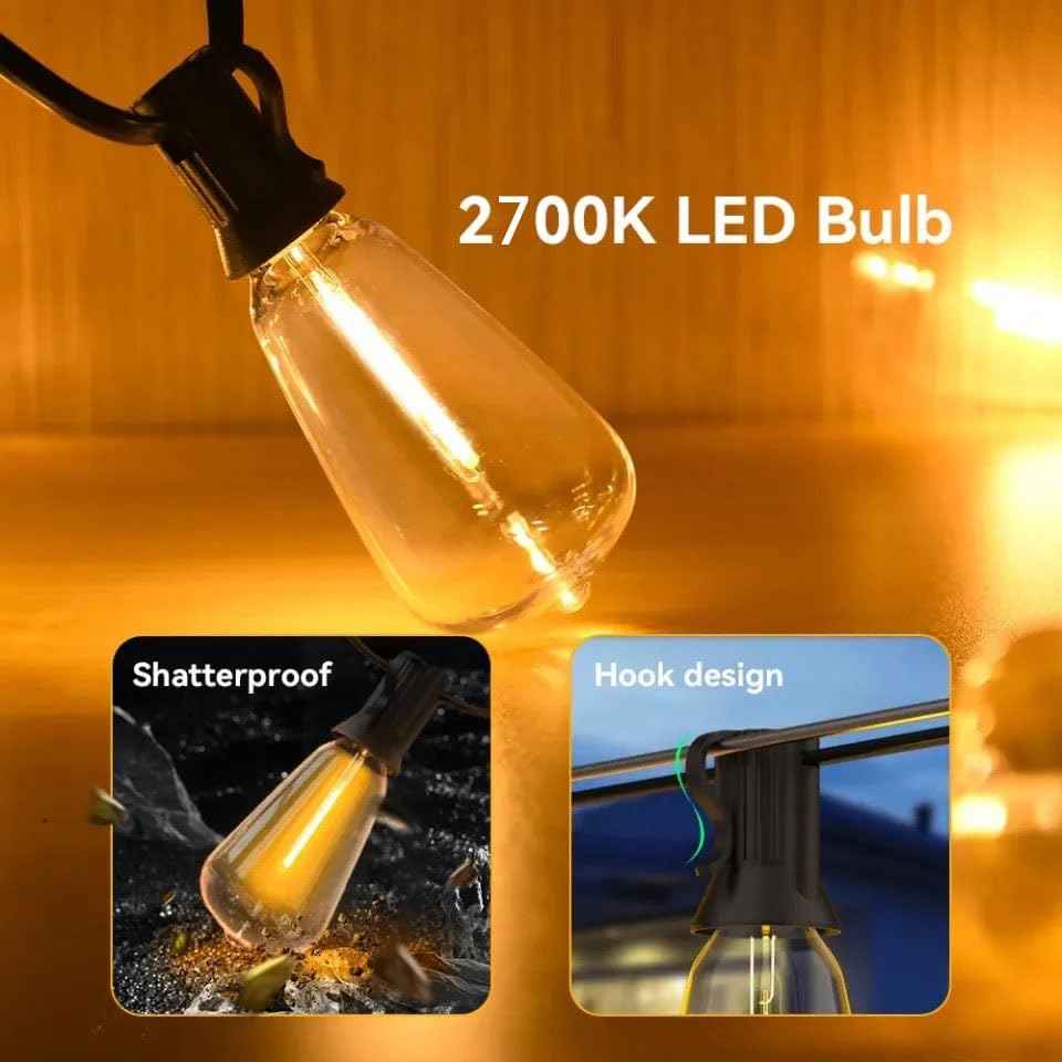 RYKUG 50FT LED Outdoor String Lights with 27 ST38 Bulbs (2 Spare) Connectable Yard Hanging Lights for Party Tents Patio Gazebo Porch Deck Bistro Backyard Balcony Pergola Outside Decor