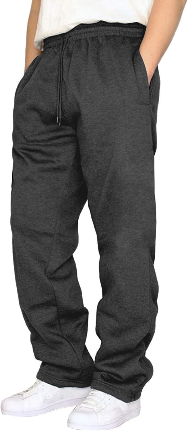 Waterwang Men's Fleece Joggers - Casual Cotton Sweatpants with Pockets | Loose Fit, Open Bottom