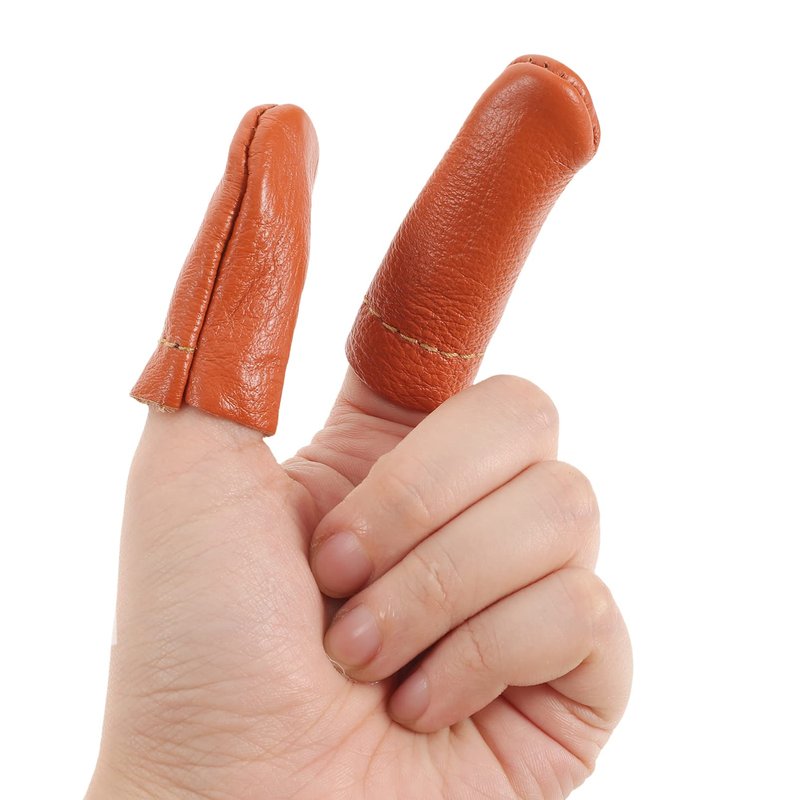 SEWACC 20 Pcs Leather Finger Cots Needle Felting Finger Protectors Thumb Thimble Embroidery Needlework Fingers Thumb Protection Sleeve Cots (Random Color)