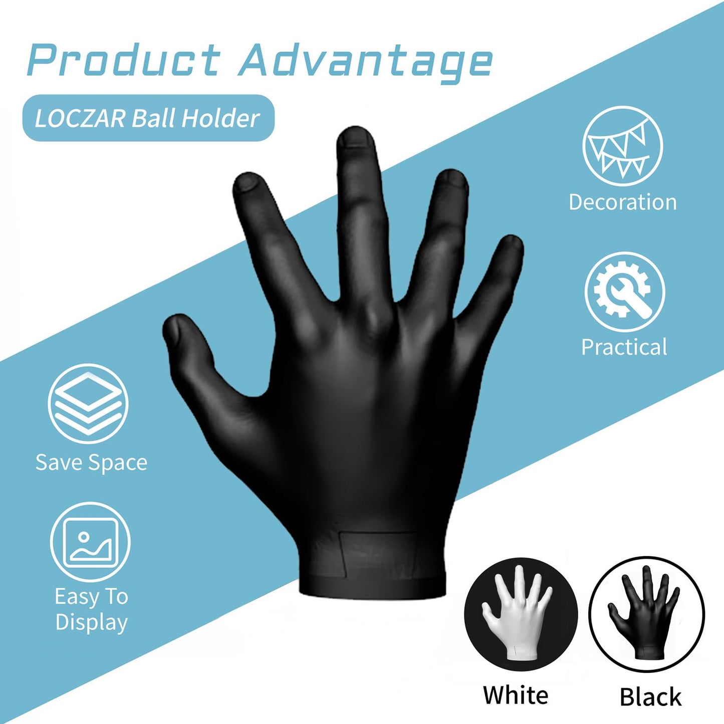 LOCZAR Basketball Holder, Hand Sculpture Ball Holder Wall Mount Art Decor Stand Storage Rack Organizer Display Case Man Cave for Football Soccer Gift Ideas for Him Men Boys Gamers (Black Ball Holder)