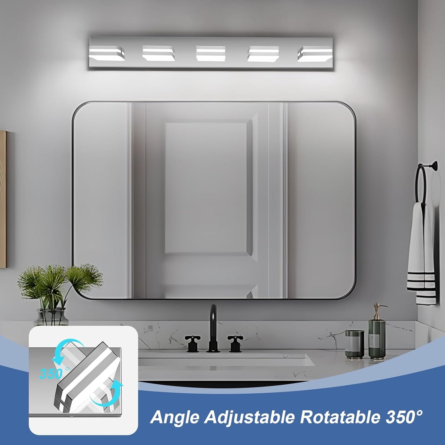 3-Light Modern LED Bathroom Vanity Light Fixture - Black Metal & Acrylic, 16-inch Over Mirror Lighting