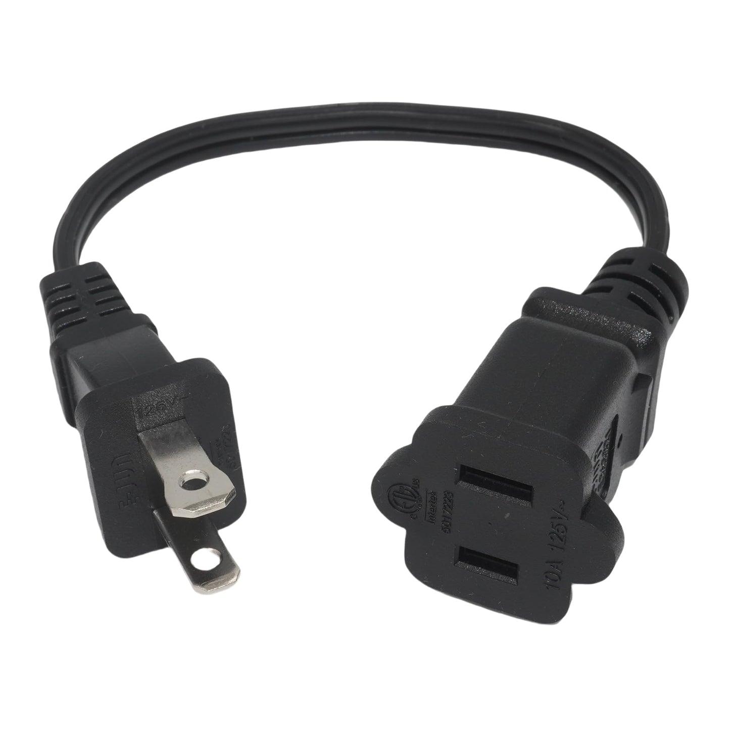 Short Extension Cord, 2 Prong 8-Inch Small Extension Cord Outlet Saver, 18AWG Power Cord Cable for Indoor, NEMA 5-15P to NEMA 5-15R, 2 Pack, Black