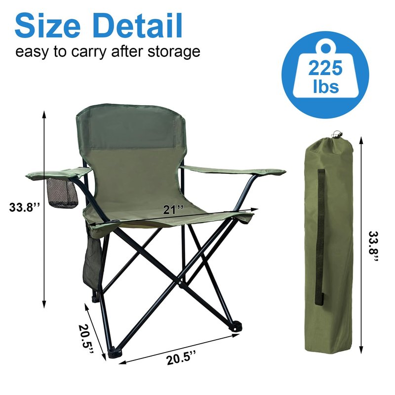VOYSIGN Camping Folding Chair with Cup Holder & Storage Pocket - 5.5lbs Lightweight, 225lb Capacity Portable Camp Chairs for Outdoor, Hiking, Hunting, Sports, Green