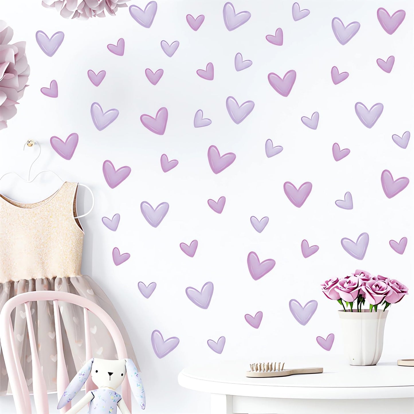 12 Sheets 120 Pcs Purple Love Heart Graphics Wall Stickers, sacinora Romantic Love DIY Wall Decals Removable Vinyl Peel and Stick for Baby Girl Nursery Bedroom Art Home Decorations