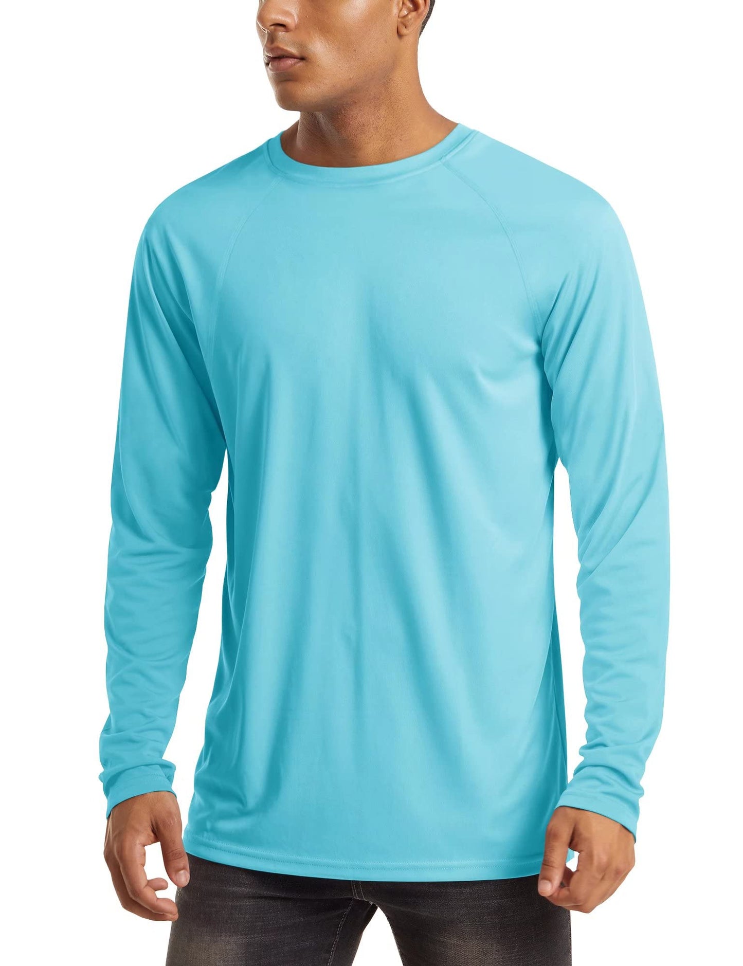 UPF 50 Sun Protection Shirts for Men - Long Sleeve UV Protection Quick Dry Athletic Hiking Shirts - Ice Blue