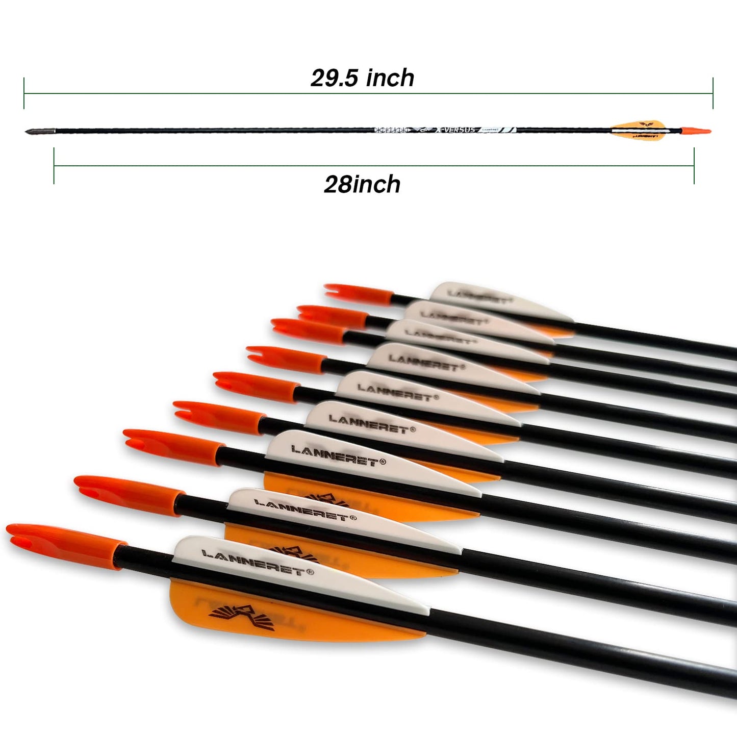 Lanneret Archery Practice Target Arrows for Youth or Beginners, 28inch Fiberglass Arrows for Compound & Recurve Bow (Pack of 12) Orange