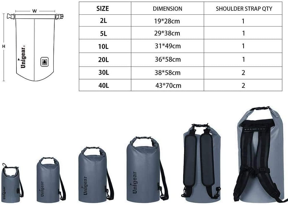 Unigear Waterproof Dry Bag - Lightweight Floating Design for Kayaking, Boating, Fishing | 2L/5L/10L/20L/30L/40L