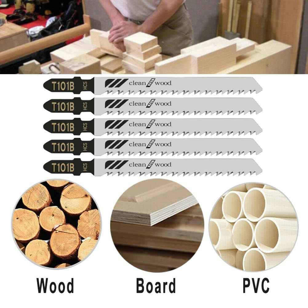 60Pack T101B T-Shank Jigsaw Blades - 4 Inch 10 TPI Contractor Jig Saw Blades Set Made with High Speed Carbon Steel Precise Clean Straight Cutting Wood Boards Plastic PVC(60Pcs-T101B for Wood&Plastic)